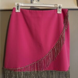 Vibrant Pink Mini Skirt with Silver Fringe
